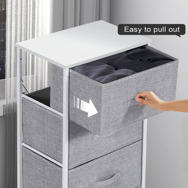 Modern Fabric 4-Drawer Dresser - Elegant Tall Tower Storage Solution With Ample Space, Featuring A Wooden Surface And Robust Metal Construction, Ideal For Contemporary Homes (Light Grey)