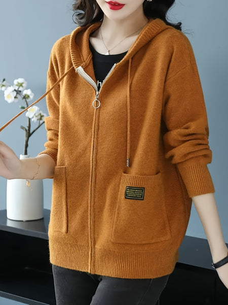 Women's New Fashionable Hooded Sweater, Outerwear with Hood, Cashmere Cardigan Autumn Wear, Drawstring Hood Design, Loose Fit, Cashmere Fabric Texture, Suitable for Women Who Pursue Comfort, Fashion and Warmth.