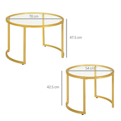 Glass Coffee Table Set of 2, Round Nest of Tables with Tempered Glass Tabletop and Steel Frame, Modern Side Tables for Living Room, Black