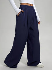 2pcs Women'S Wide-Leg Pants - High-Waisted, Elastic Waistband, Solid Color (Pink & Navy Blue), Loose Fit, Comfortable for Spring/Summer/Fall, Casual & Elegant Style, Allseason Pants | Highwaisted Pants | Elastic Waistband Pants