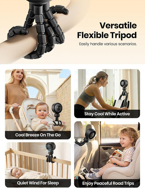 Warmco Portable Pram Fan, 4000Mah Rechargeable Clip on Fan (Up to 15H), 4 Speeds, LED Battery Display, Quiet Operation, Detachable Cover, for Stroller, Car Seat, Crib & Treadmill (Black)