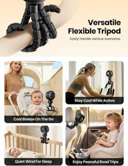 Warmco Portable Pram Fan, 4000Mah Rechargeable Clip on Fan (Up to 15H), 4 Speeds, LED Battery Display, Quiet Operation, Detachable Cover, for Stroller, Car Seat, Crib & Treadmill (Black)