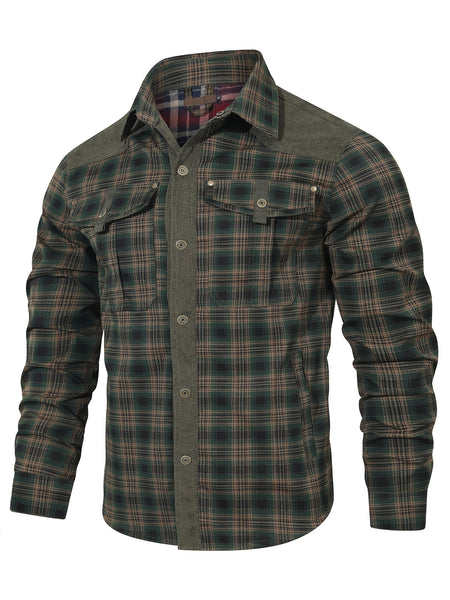 Men's Premium Plaid Jacket - Casual Polyester, Button-Up with Collar for Spring/Fall