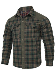 Men's Premium Plaid Jacket - Casual Polyester, Button-Up with Collar for Spring/Fall