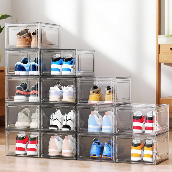 6/9/10-pack Transparent thickened shoe box with magnetic door, closet shoe box, sneaker storage box, dustproof and waterproof, stackable shoe box, upgraded sturdy shoe box, multifunctional sneaker storage box
