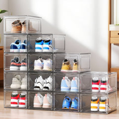 6/9/10-pack Transparent thickened shoe box with magnetic door, closet shoe box, sneaker storage box, dustproof and waterproof, stackable shoe box, upgraded sturdy shoe box, multifunctional sneaker storage box
