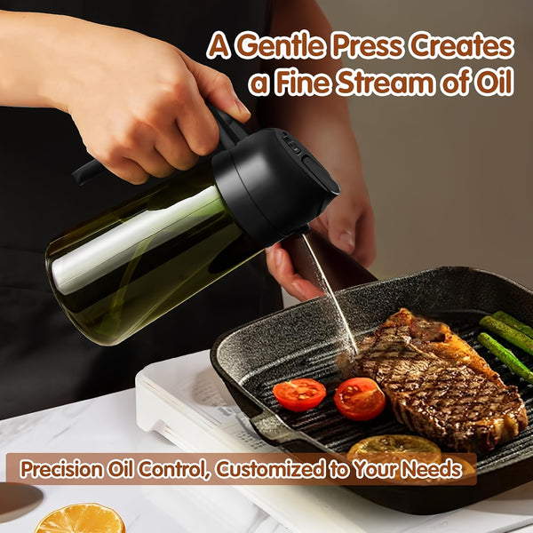 2pcs Kitchen Glass Olive Oil Dispenser Bottle, 2-in-1 Oil Bottle and Cooking Sprayer, 16oz Premium Dark Green Glass Oil Bottle, Oil Sprayer for Cooking, Oil Dispenser for Kitchen with 6pcs Stickers, The Perfect Cooking Gadget for BBQ, RVs, and Salad