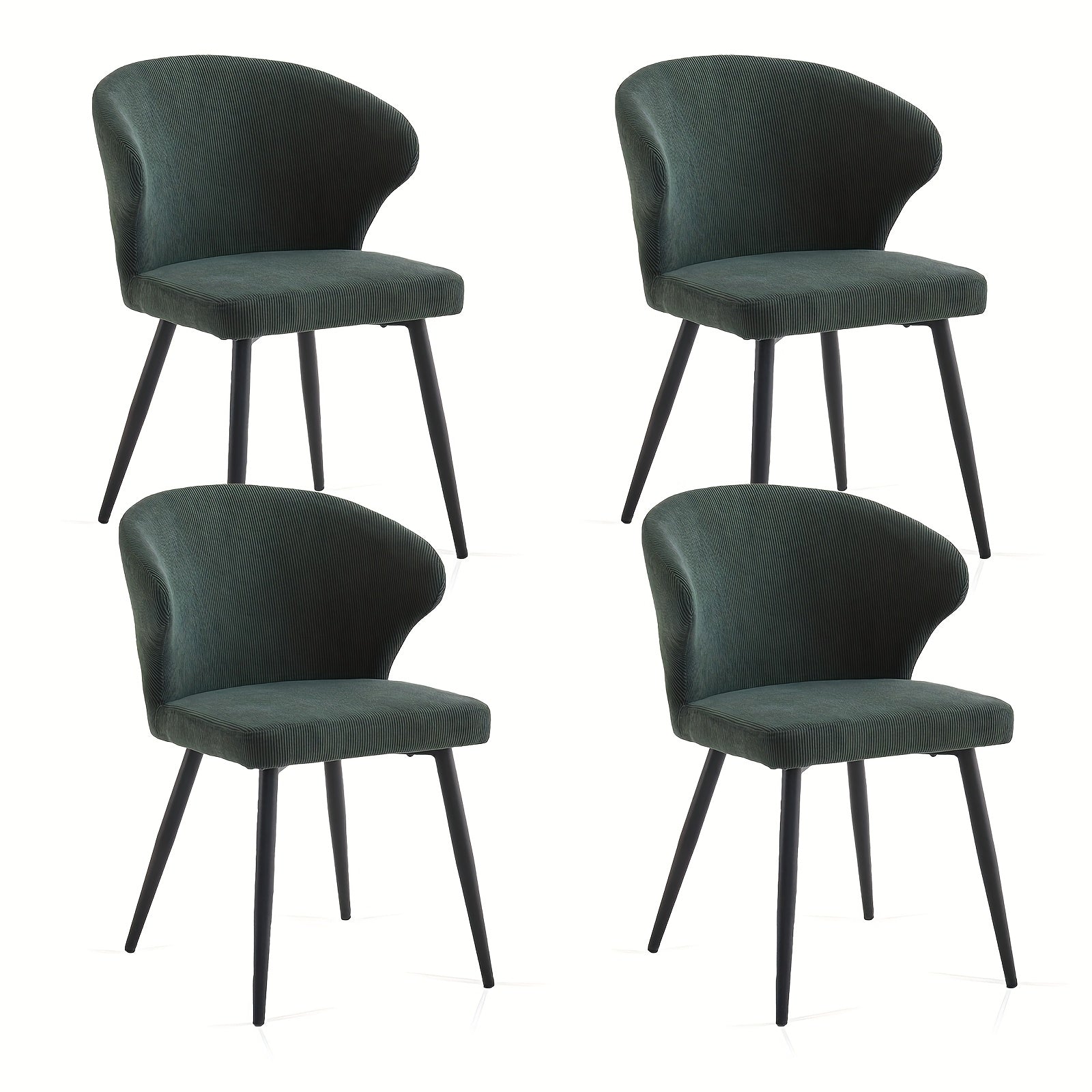 Set of 2 or 4 Corduroy Upholstered Dining Chairs - Modern Padded Seats with Black Metal Legs, Scandinavian Rustic Chairs Suitable for Kitchen, Restaurant, Cafe - - Fabric &