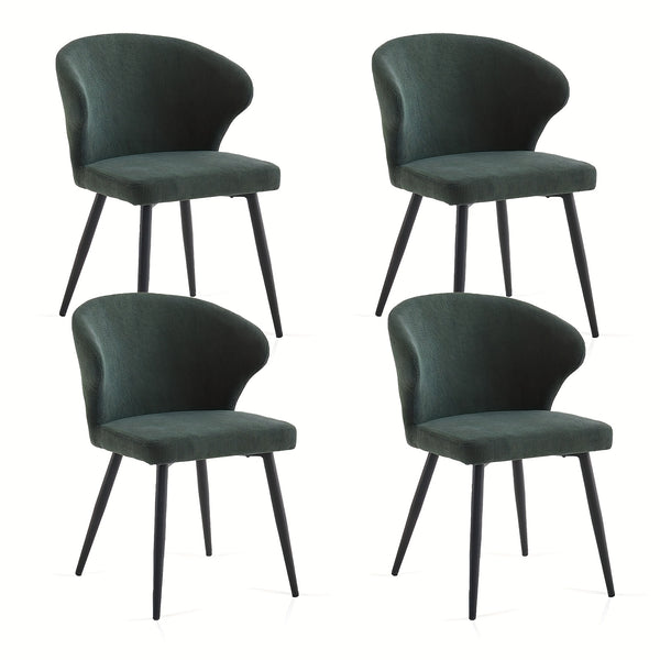 Set of 2 or 4 Corduroy Upholstered Dining Chairs - Modern Padded Seats with Black Metal Legs, Scandinavian Rustic Chairs Suitable for Kitchen, Restaurant, Cafe - - Fabric &