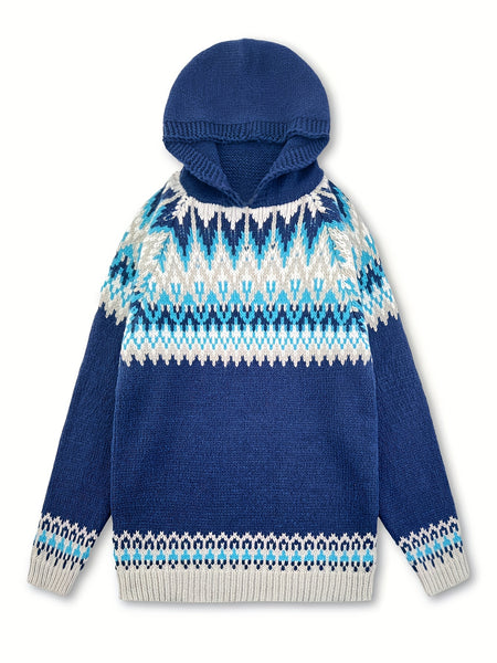 Women's Winter Hooded Jacquard Sweatshirt Style Glacier Snow Mountain Chunky Elegant Fashionable Comfortable Casual Vintage Commuter Soft Slim-Fit Top