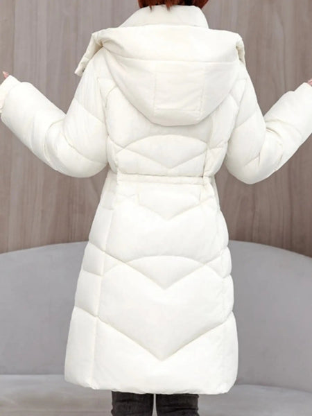 Women's Winter Coat - Thickened Warm Mid-Length Jacket with Front Zipper Closure, Waist-Hugging Fit, Side Pockets - Elegant Cold Weather Outerwear for Everyday & Formal Events - Ladies Winter Coats, Durable Warmth