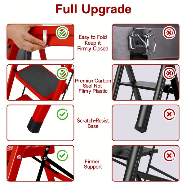 2/3/4/5-Step Ladder, Lightweight Folding Step Stool With Extra-Wide Anti-Slip Steps, 149.69 KG Capacity, Compact Space-Saving Design For Home, Kitchen.