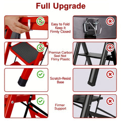 2/3/4/5-Step Ladder, Lightweight Folding Step Stool With Extra-Wide Anti-Slip Steps, 149.69 KG Capacity, Compact Space-Saving Design For Home, Kitchen.