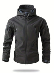 Men'S Winter Soft Shell Jacket with a Hood, Featuring Pockets And a Solid Color, Suitable for Outdoor Wear