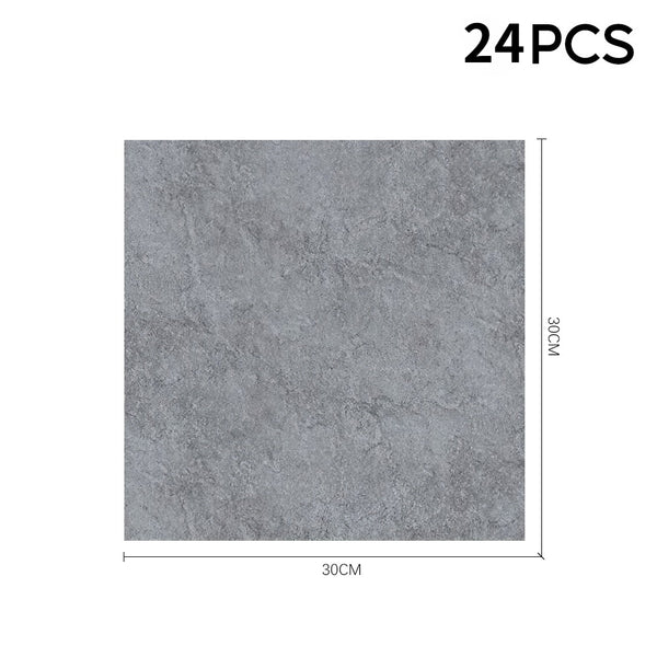 24 Pcs Self-Adhesive Grey Marble Floor Tiles Sticker Non-slip Textured Grip Vinyl Flooring Tiles Stick On Wall Floor Kitchen Bathroom Living Room Bedroom Decor, 30cm*30cm/12*12in