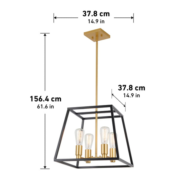 Artika Carter Square Black and Gold Chandelier Light (Without Bulbs)