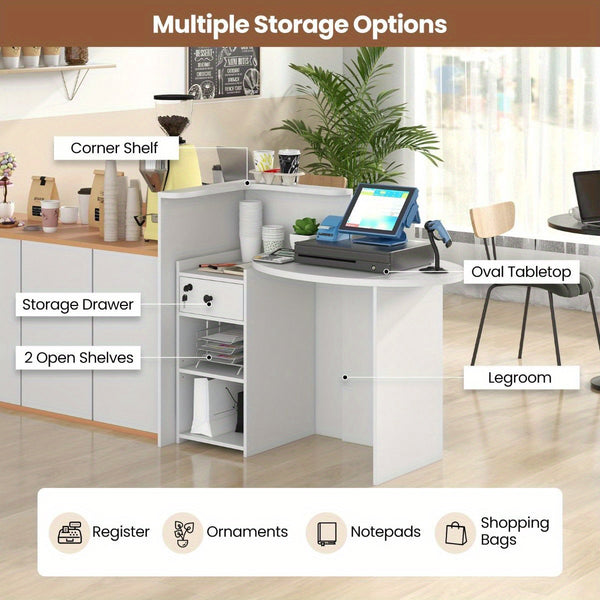 Corner Front Reception Counter Desk with Lockable Drawer