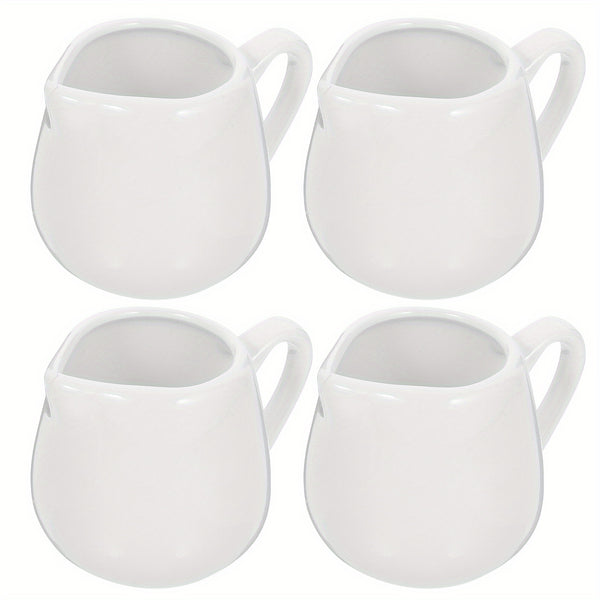 4pcs 50/ 100ml Ceramic Creamer Jugs - Porcelain serving jugs with milk spoons, Sauce jugs, Sauce boats, Pottery creamer jugs with handles for kitchen, coffee and tea - perfect for sauces, syrups and creams (white)