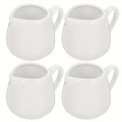 4pcs 50/ 100ml Ceramic Creamer Jugs - Porcelain serving jugs with milk spoons, Sauce jugs, Sauce boats, Pottery creamer jugs with handles for kitchen, coffee and tea - perfect for sauces, syrups and creams (white)