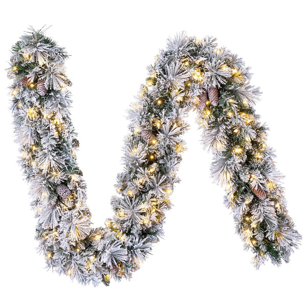 9ft (2.7m) Pre-lit Flocked Glitter Christmas Garland with 150 Colour changing LED Lights