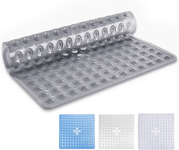 MOONLIGHT20015 Shower Bath Mat Non Slip anti Mould & Mildew with Strong Suction Cups Grip and Drain Holes Soft Rubber Shower Mats - PVC Bathroom Mat Machine Washable (70X38Cm, White)