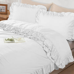 3-Piece Ruffle Frilled Duvet Cover Set – Soft, Comfortable Bedding with Pillowcases, Button Closure, Elegant Layered Design
