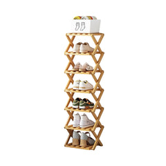 4/5/6/7 Tiers Bamboo Wooden Shoe Rack, Vertical Shoe Racks Storage Shelves Tall Shoe Tower, Collapsible Narrow Shoe Stand, Installation Free Folding X-Shape Shoe Racks Sneakers Slippers Holder Organizer, Multi Functional Shoe Rack Durable Footwear Cabinet