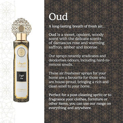 Dubai Luxury Air Freshener Set 4×300 ml — Amal • Emaan • Malika • Oud | Long-Lasting Natural Oil Spray for Home, Kitchen, Office, Car, and Bathroom