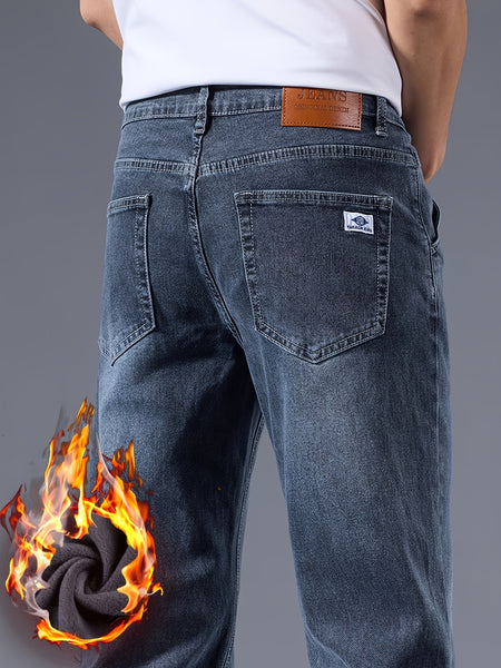 092+1# New Winter Style -Lined Thickened Simple and Stylish Slightly Stretchy Jeans