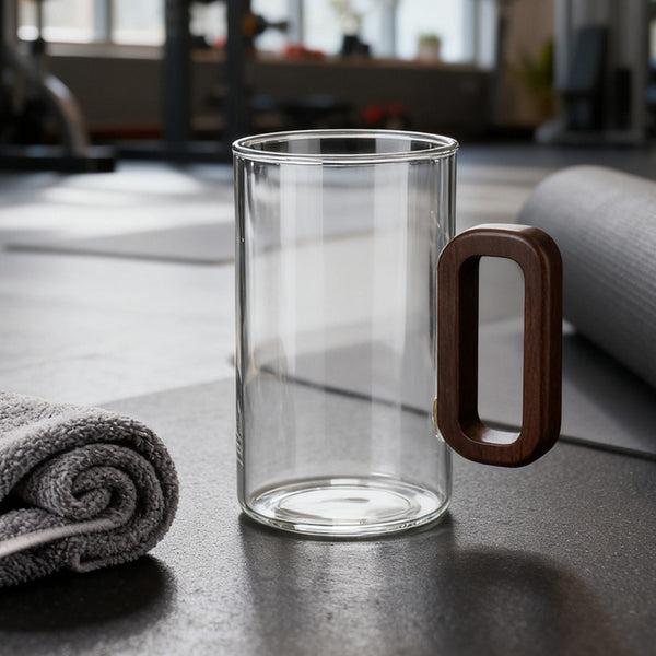 4pcs 360Ml Wooden-Handled High Borosilicate Glass Cup, Transparent And Heat-Resistant, Suitable for Home Use, Vintage Wooden Handle Tea/Coffee Cup Set, Breakfast Milk Cup, Juice/Drink Cup