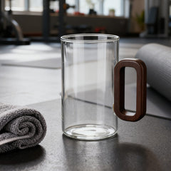 4pcs 360Ml Wooden-Handled High Borosilicate Glass Cup, Transparent And Heat-Resistant, Suitable for Home Use, Vintage Wooden Handle Tea/Coffee Cup Set, Breakfast Milk Cup, Juice/Drink Cup