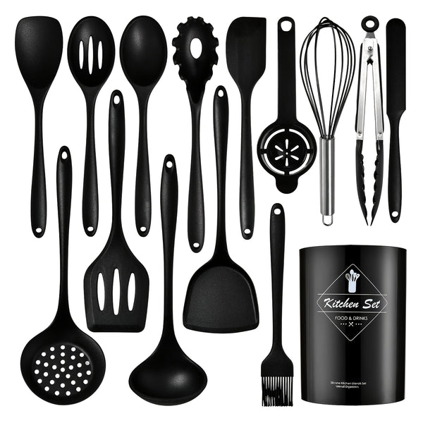 Kitchen Utensils Set Silicone & Stainless Steel Cooking Nonstick Spatula Tools
