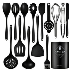 Kitchen Utensils Set Silicone & Stainless Steel Cooking Nonstick Spatula Tools