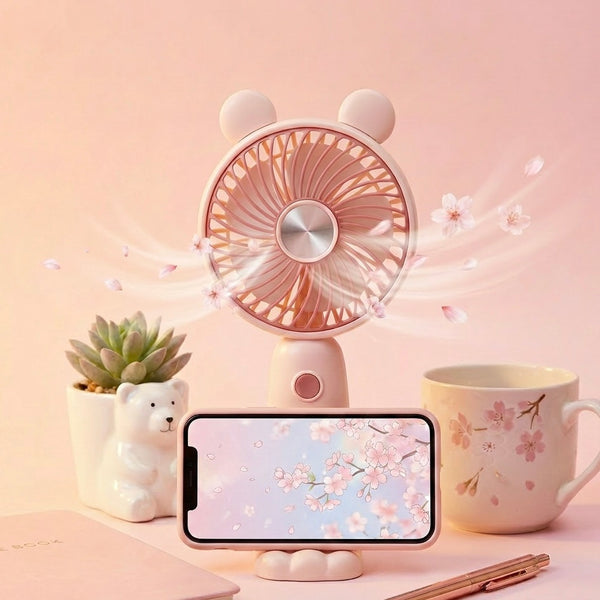 USB-C Rechargeable Fan detachable ears with LED Light & One-Button Control – Quiet, Portable, and Easy to Use