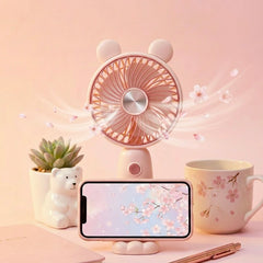 USB-C Rechargeable Fan detachable ears with LED Light & One-Button Control – Quiet, Portable, and Easy to Use