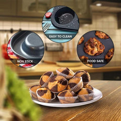 ANGIX 6 & 12 Cup Muffin Tray Nonstick - Dishwasher Safe Cupcake Tins for Baking | Non-Stick Pan Muffin Trays, Baking Mould for Muffins or Cupcakes, Bakeware - (Black)