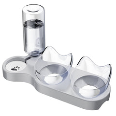 3-In-1 Pet Feeder, Pet Bowl, 40.01cm*9.3cm, Local Inventory Shipment, Triple Cat Bowl for Food And Water, Plastic Raised Cat Dish, Automatic Water Bottle, Food Bowl And Waterer Set, 15° Neck Guard, Dry And Wet Food Bowl Set for Cats