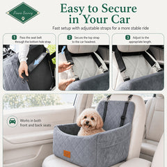 Paws Sauvy Dog Car Booster Seat with Safety Strap, Cozy Travel Bed for Small And Medium Dogs, Stable, Easy to Clean, 8 Colors Available