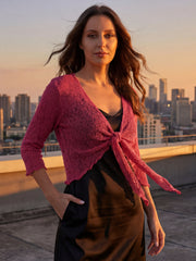 Love My Fashions Women’s Fish Net Knitted Tie Up Bolero Shrug Top Ladies 3/4 Sleeve One Size Fits All