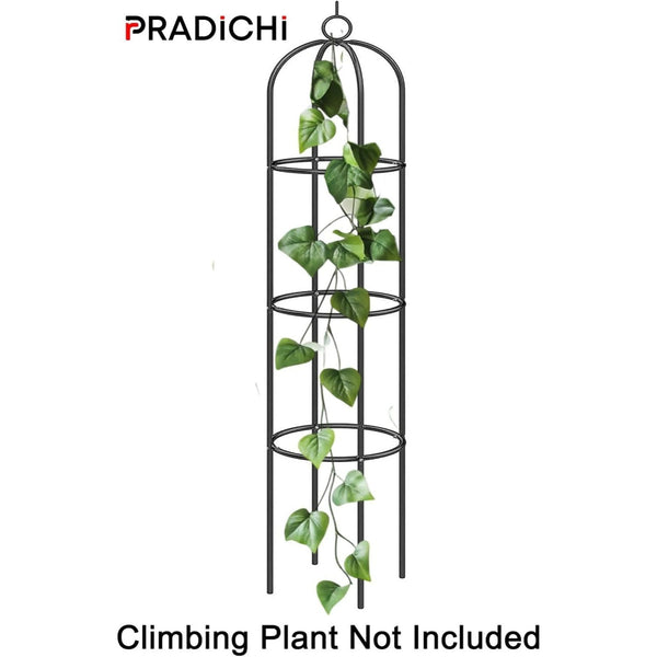 Steel Garden Obelisk Plant Support Trellis 1.9m | Black Weather-Resistant Metal Cylindrical Frame for Climbing Plants (Plant Not Included)