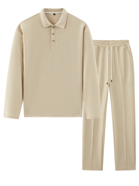 Men's 2pcs Set: Long-Sleeve Shirt and Drawstring Pants - Clean, Comfortable, Breathable