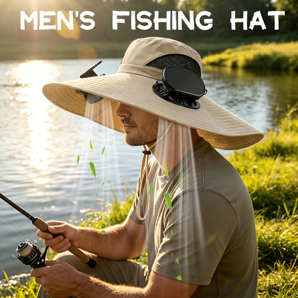 Solar Fan Outdoor Bucket Hat, USB Charging & Wind Speed Adjustable, & Breathable Mesh Design, Solar Powered & USB Rechargeable, Unisex Fishing Hat, Solar Fan Hat for Men
