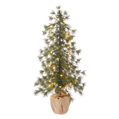 Pre lit Needle Pine Burlap Trees with LED Lights set of 3