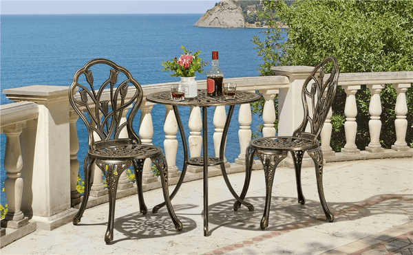 Costoffs 3pcs Patio Bistro Table Set with Umbrella Hole Outdoor Furniture Antique Aluminium Chair Rose Vine Dining Set for Garden Backyard Porch Balcony Lawn Pool