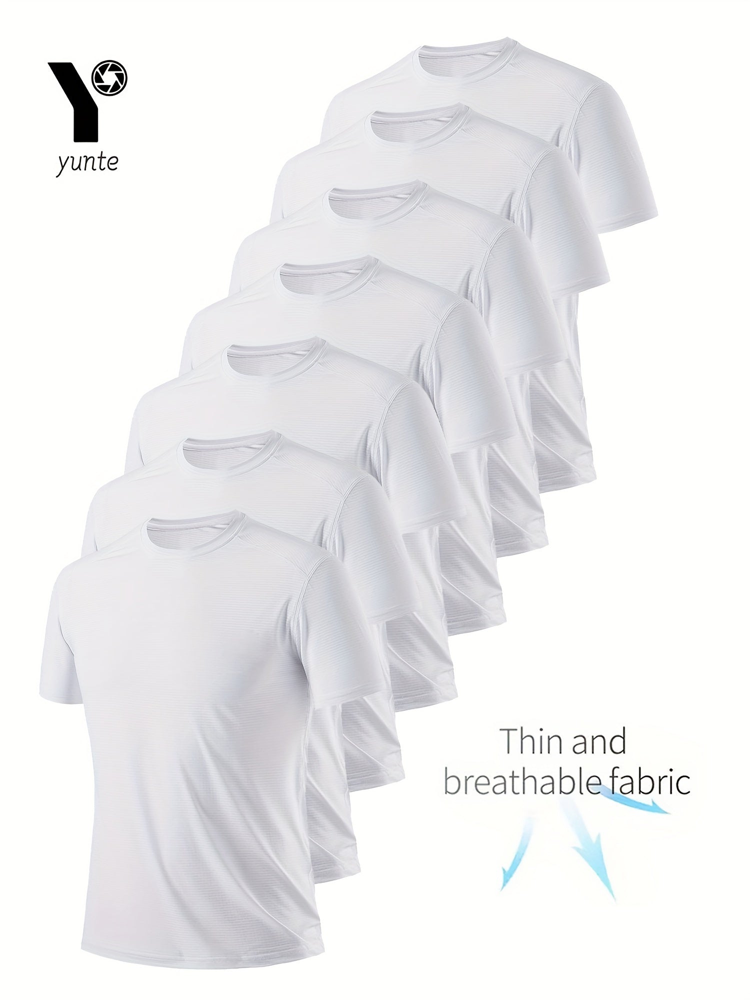 7-Pc White Ultra-Light Men'S Crew Neck T-Shirts - Quick-Drying, Breathable, Sweat-Wicking Shirts, Suitable for Fitness, Gym And Running, Lightweight And Comfortable, Sports Fitness Training Quick-Drying Short-Sleeved Moisture Wicking