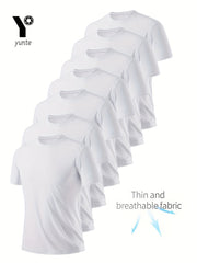 7-Pc White Ultra-Light Men'S Crew Neck T-Shirts - Quick-Drying, Breathable, Sweat-Wicking Shirts, Suitable for Fitness, Gym And Running, Lightweight And Comfortable, Sports Fitness Training Quick-Drying Short-Sleeved Moisture Wicking