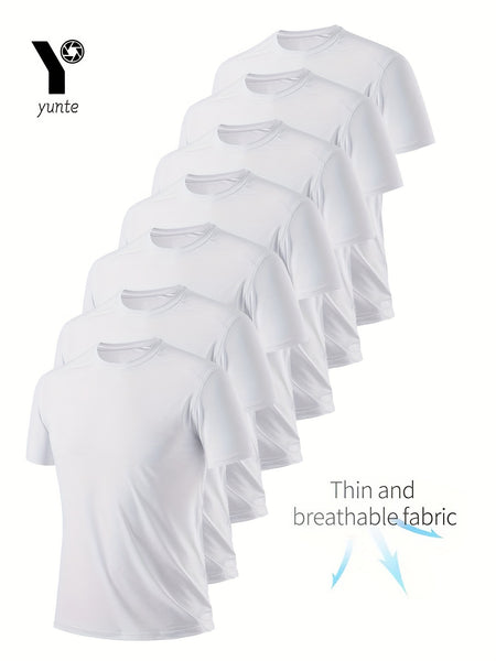 7-Pc White Ultra-Light Men'S Crew Neck T-Shirts - Quick-Drying, Breathable, Sweat-Wicking Shirts, Suitable for Fitness, Gym And Running, Lightweight And Comfortable, Sports Fitness Training Quick-Drying Short-Sleeved Moisture Wicking