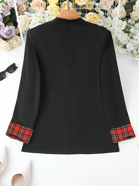 Targeted Development of Fashionable, Elegant, Easy Stand-Up Collar Red Plaid Print Long-Sleeved Suit Jacket