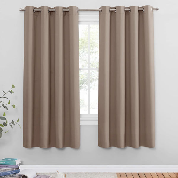 PONY DANCE Grey Blackout Thermal Insulated Curtains for Bedroom, 46 X 54 Inch Short Eyelet Curtains & Drapes, Soft Black Out 2 Panels for Window Living Room/Kitchen