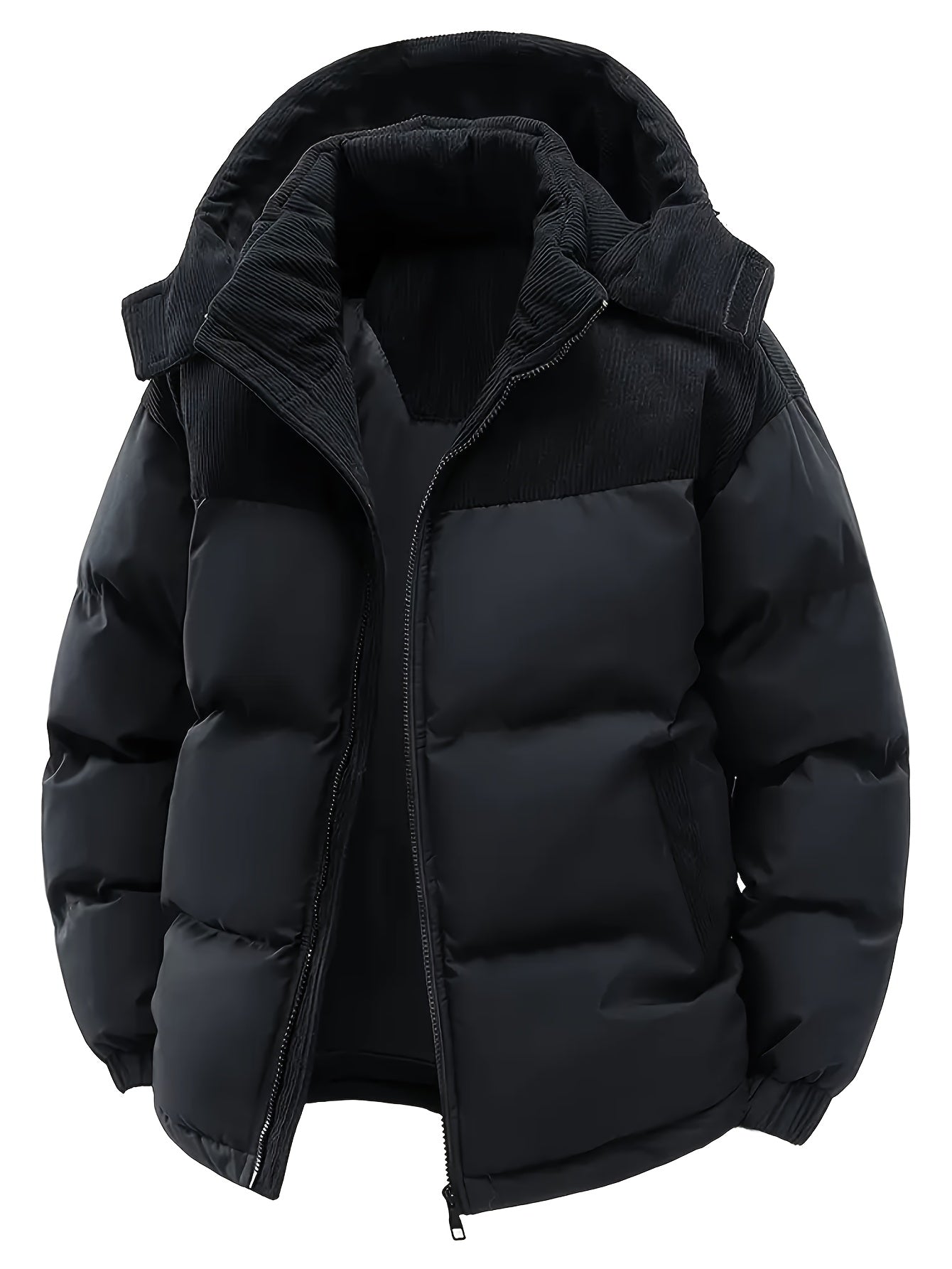 Men's Thick Winter Jacket - Warm Windproof Hooded Coat, Polyester Filled for Cold Weather, Outdoor Activities - Suitable for Teens and Adults, Seasonal Layering, Casual Outerwear, Comfortable and Warm